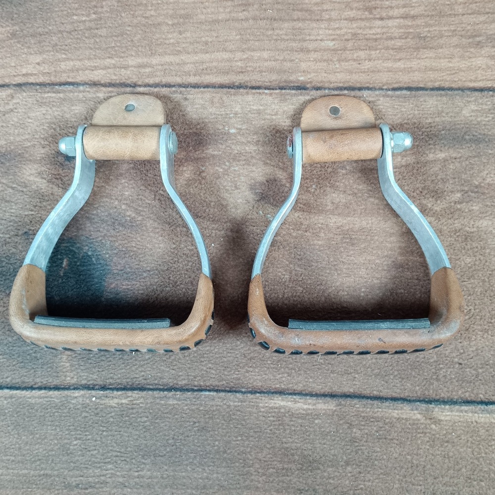 Ranch Cowboy Western Stirrups Leather Trim Embellished Rhinestone Pair - Picture 2 of 7